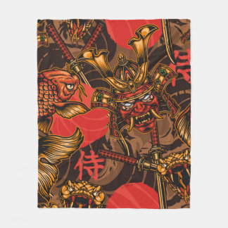 Japanese style vintage seamless pattern with samur fleece blanket