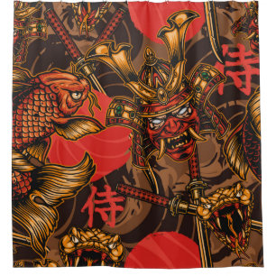 Japanese style vintage seamless pattern with samur shower curtain