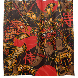 Japanese style vintage seamless pattern with samur shower curtain
