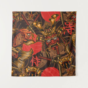 Japanese style vintage seamless pattern with samur tapestry