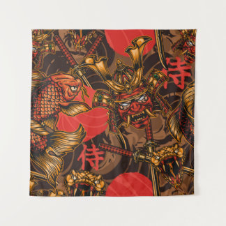 Japanese style vintage seamless pattern with samur tapestry