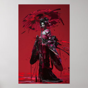 Japanese-Styled Girl Illustration Poster