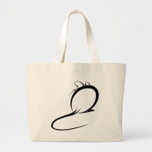 Japanese Sumi E Brushstroke Painting Mouse Large Tote Bag