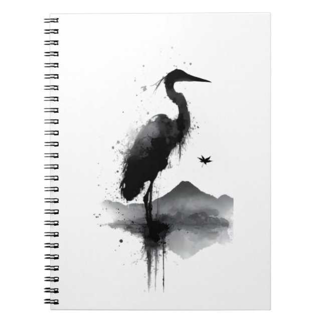 Japanese Sumi-e Crane Zen Notebook (Front)