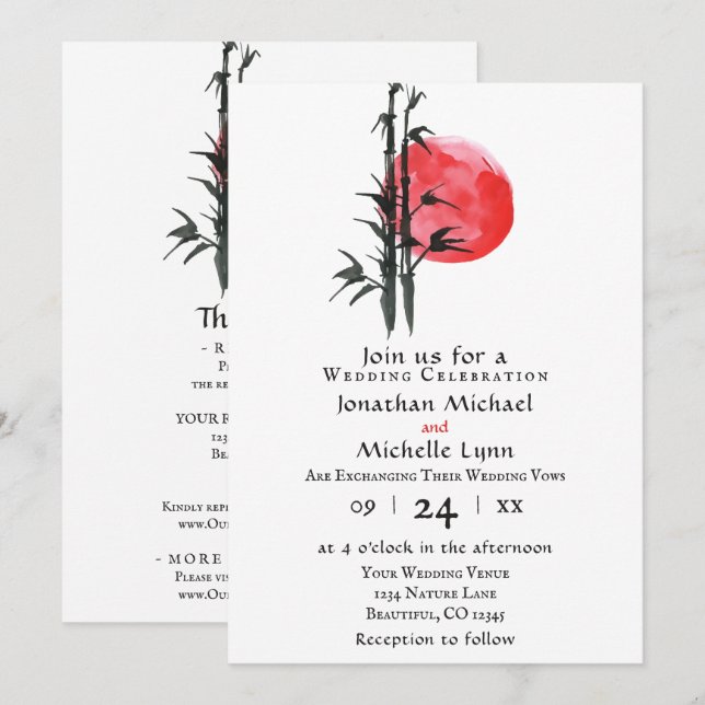Japanese Sun and Bamboo All In One Wedding Invitation (Front/Back)
