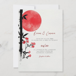 Japanese Sun Bamboo Wedding Invitation