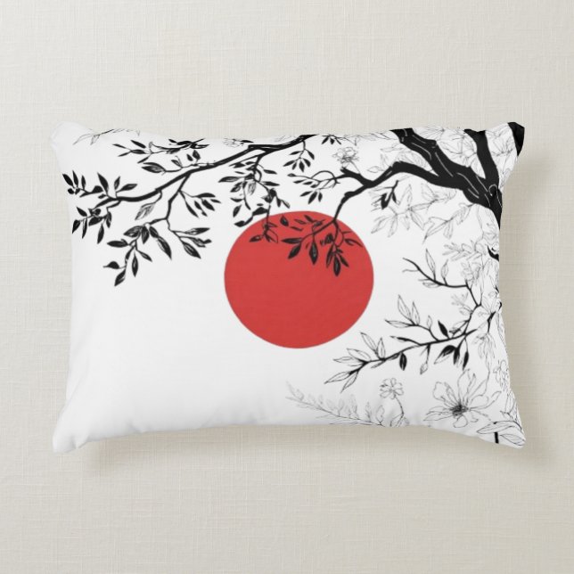 Japanese Sun & Nature Brush Art Decorative Cushion (Front)