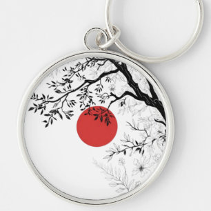 Japanese Sun & Nature Brush Art Key Ring