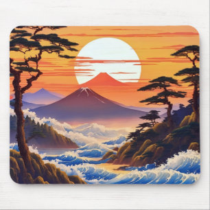 Japanese Sunrise Sunset Landscape Mouse Pad