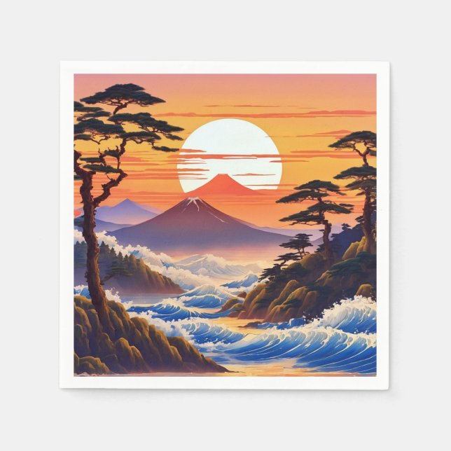 Japanese Sunrise Sunset Landscape Napkin (Front)