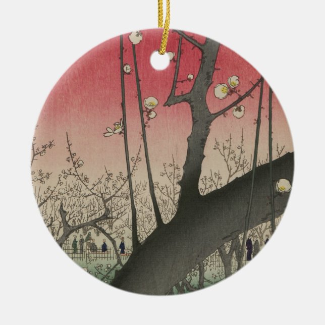 Japanese sunrise sunset plum estate trees ceramic ornament (Front)