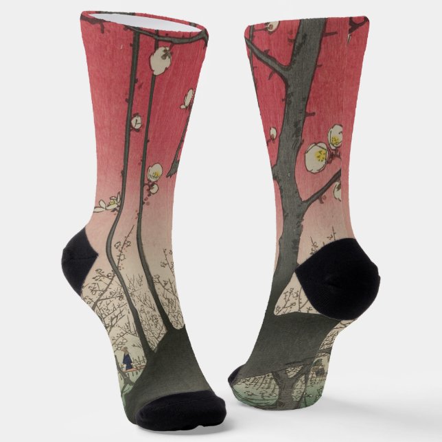 Japanese sunrise sunset plum estate trees socks (Angled)