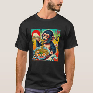 Japanese Sunset Art Postage Stamp Mt. Fuji Chimpan T-Shirt