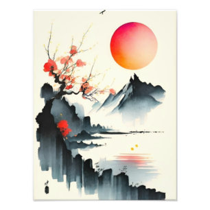 Japanese Sunset over Cherry Blossoms Photo Print
