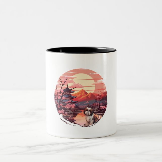Japanese Sunset Shih Tzu Two-Tone Coffee Mug (Center)