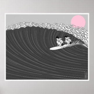 japanese sunset surf poster