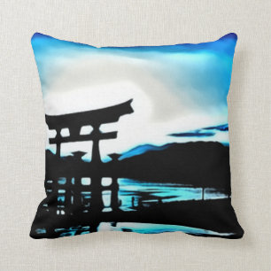 Japanese Sunset Temple Airbrush Art Cushion