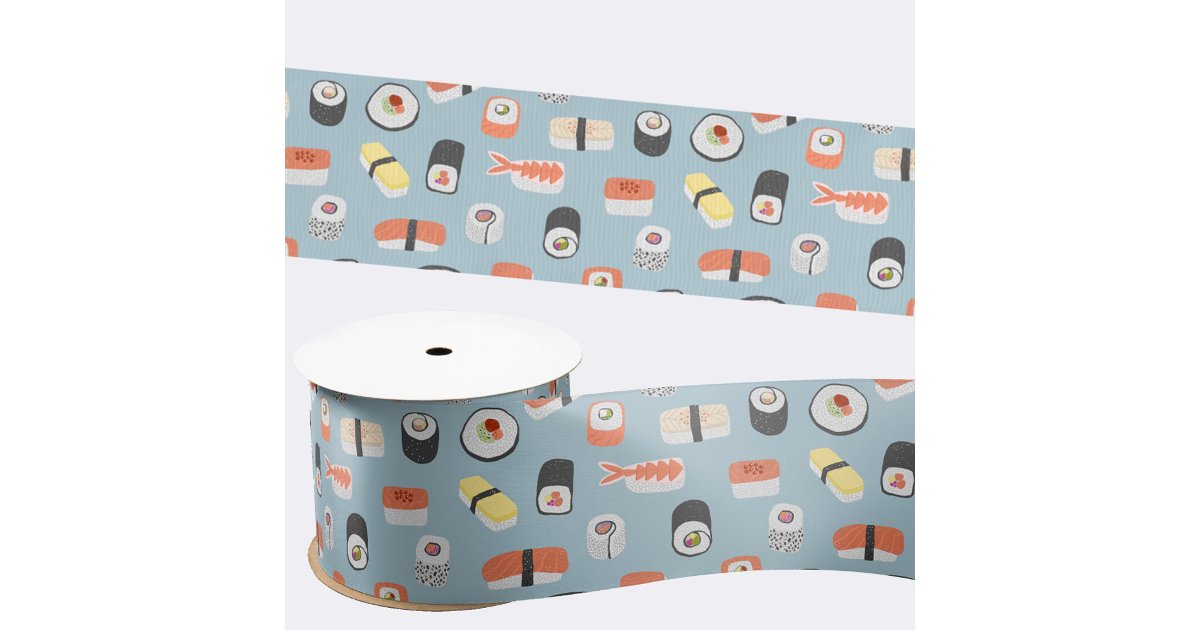Japanese Sushi Blue Satin Ribbon | Zazzle