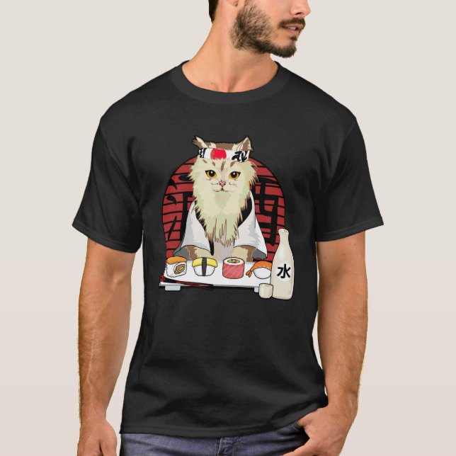 Japanese Sushi cat cherry blossom kawaii T-Shirt (Front)
