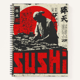 Japanese Sushi Chef with Red Sun Vintage Food Notebook