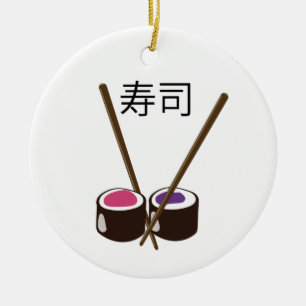 Japanese Sushi Chopsticks Ceramic Ornament