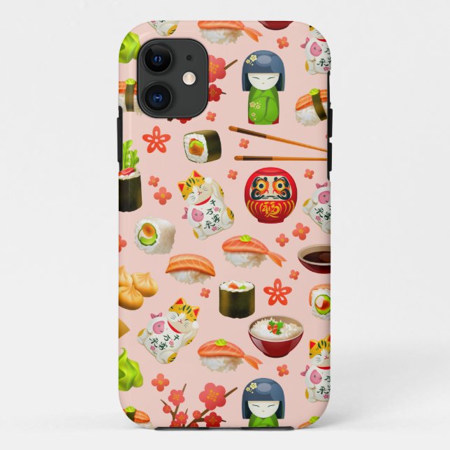 Japanese sushi fish dish pattern on pink Case-Mate iPhone case (Back)