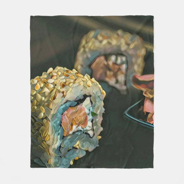 Japanese sushi fleece blanket (Front)