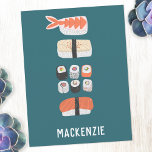 Japanese Sushi Personalised Postcard<br><div class="desc">Japanese food art for those who love to eat sushi,  sashimi,  nigiri and maki rolls.  Original art by Nic Squirrell. Change the name to personalise.</div>