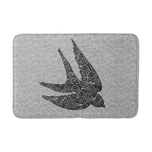 Japanese Swallow in Flight, Charcoal & Light Grey Bath Mat