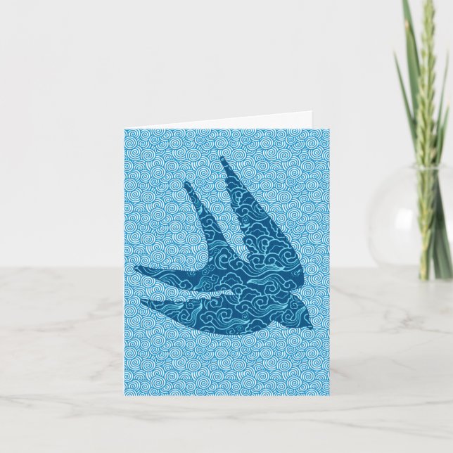 Japanese Swallow in Flight, Cobalt and Pale Blue Card (Front)