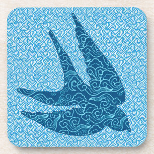 Japanese Swallow in Flight, Cobalt and Pale Blue Coaster