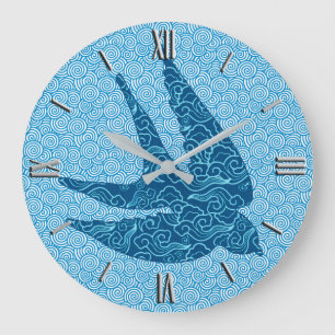 Japanese Swallow in Flight, Cobalt and Pale Blue Large Clock