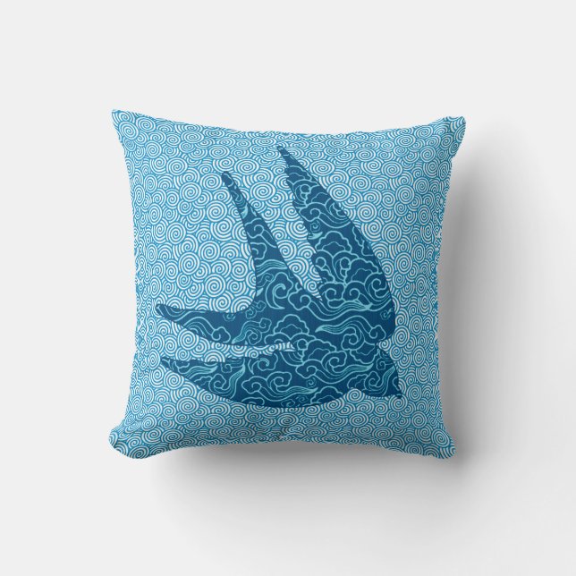 Japanese Swallow in Flight, Cobalt and Pale Blue T Cushion (Front)