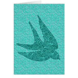 Japanese Swallow in Flight, Turquoise and Aqua
