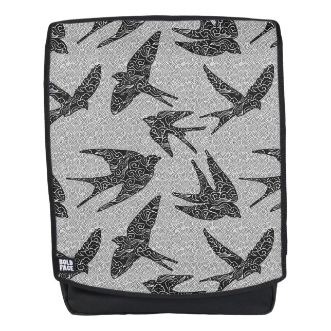 Japanese Swallows in Flight, Charcoal & Light Grey Backpack (Front)