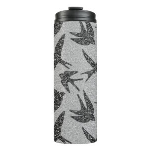 Japanese Swallows in Flight, Charcoal & Light Grey Thermal Tumbler