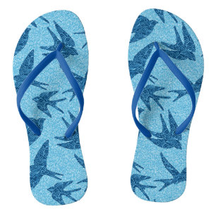 Japanese Swallows in Flight, Cobalt and Pale Blue Thongs