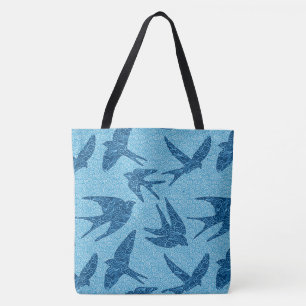 Japanese Swallows in Flight, Cobalt and Pale Blue Tote Bag