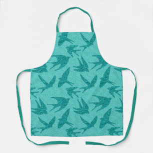 Japanese Swallows in Flight, Turquoise and Aqua Apron
