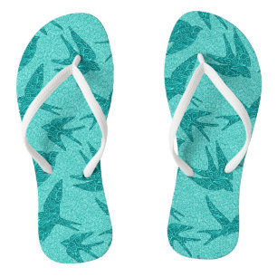 Japanese Swallows in Flight, Turquoise and Aqua Thongs