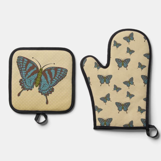 Japanese Swallowtail Oven Mitt & Pot Holder Set (Front)