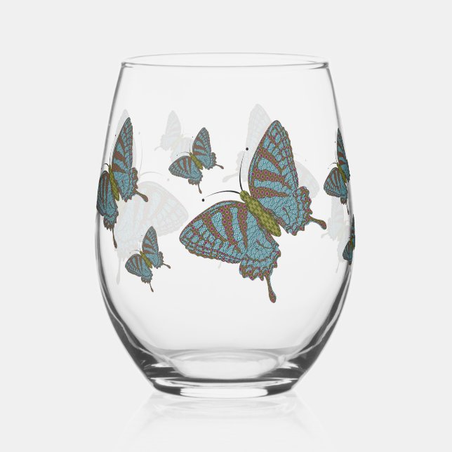 Japanese Swallowtail Stemless Wine Glass (Front)