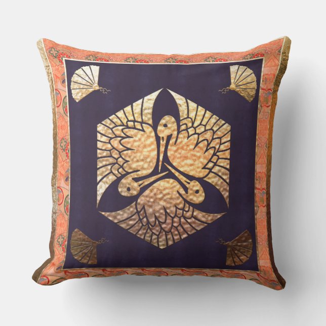 Japanese Swan Traditional Motif Outdoor Cushion (Front)