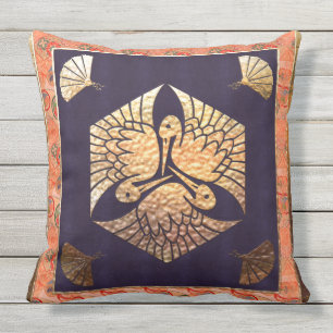 Japanese Swan Traditional Motif Outdoor Cushion