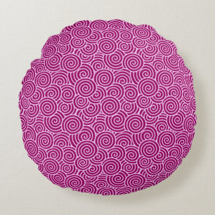 Japanese swirl pattern - burgundy and pale pink round cushion