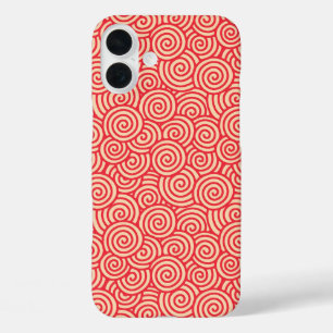 Japanese swirl pattern - coral orange iPhone 16 plus case