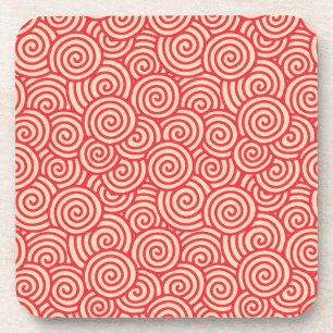 Japanese swirl pattern - coral orange coaster