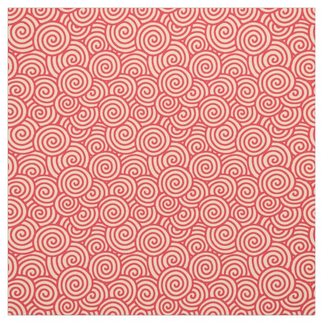 Japanese swirl pattern - coral orange fabric (Swatch)