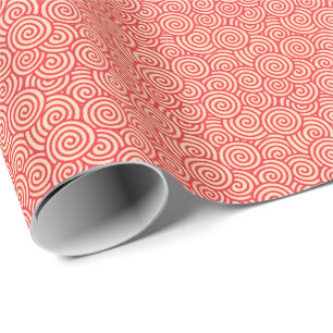 Japanese swirl pattern - coral orange wrapping paper