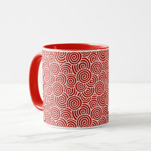 Japanese swirl pattern - deep red and white mug